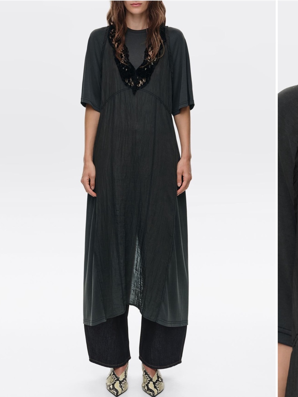 NWT L Bimba  y Lola Women's Black lace bib Midi Tunic Dress -Sleek Modern Trendy
